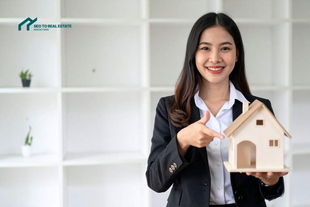 A digital marketing analytics report and guide about traffic growth and keyword ranking metrics for a real estate website.